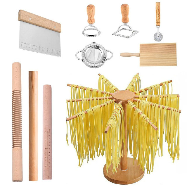 Foovslzw Pasta Drying Rack, 10 Piece Wood Pasta Making Kit with Removable Design for Fresh Noodle and Spaghetti