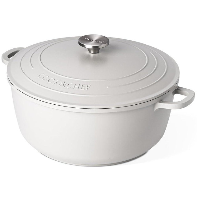 Dutch Oven Pot with Lid – Non Stick Deep Dutch Oven for Bread Baking – Cast Aluminum Cooking Pot – Oven Safe Stock Pot – 6.8-Quart, 11 Inch, Gray – by Nuovva