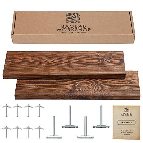 Wood Floating Shelves Set of 2 - Rustic Floating Shelves 24 inch - Made in Europe - Wide Wooden Wall Shelves For Living Room Bedroom Kitchen Bathroom Farmhouse - Dark Walnut Color - 24" x 6.7"