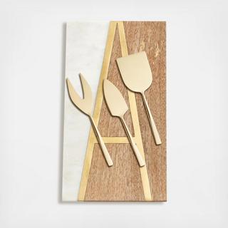 4-Piece Monogrammed Cheese Board & Knife Set