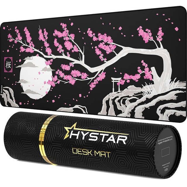 Hystar® Extended Gaming Mouse Pad | XXXL 45" x 20" | 5mm Thick, Waterproof Surface, Smooth Polyester Fabric, and Natural Rubber Base | Sakura (Dark)