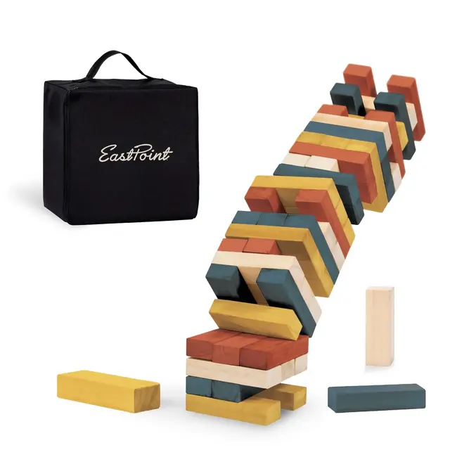 EastPoint XL Wooden Stacking Game – 54 Oversized Blocks with Storage Bag for Outdoor and Indoor Family Fun