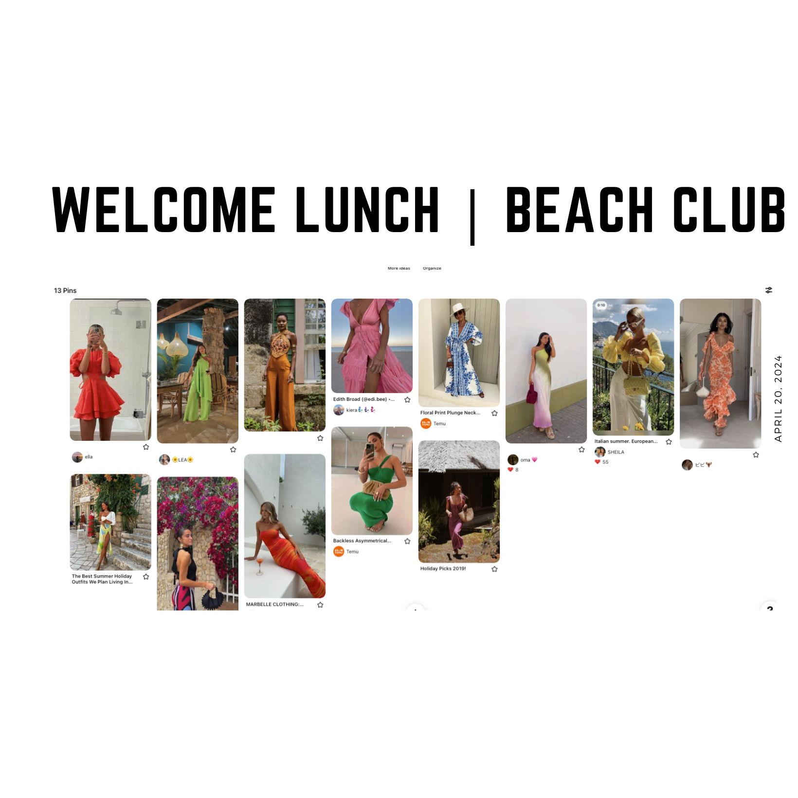 Welcome Lunch @ the beach club outfit inspiration. Think outfits that flow, color, prints, linens. We want you to come as your most vibrant self! Wear what makes you feel CONFIDENT