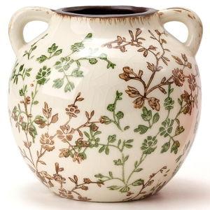 Green and Beige Antique Vase, 5.6 Inch Vintage Chinoiserie Floral Vase, Rustic Ceramic Vase for Home Decor, Living Room, Bookshelf, Office, Entryway, Garden, Chinoiserie Decor, Tuscan Decor