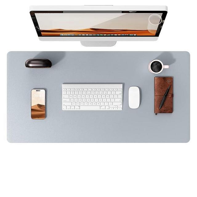 YSAGi Leather Desk Pad Protector, Office Desk Mat, Large Mouse Pad, Non-Slip PU Leather Desk Blotter, Laptop Desk Pad, Waterproof Desk Writing Pad for Office and Home (Light Grey, 35.4" x 17")