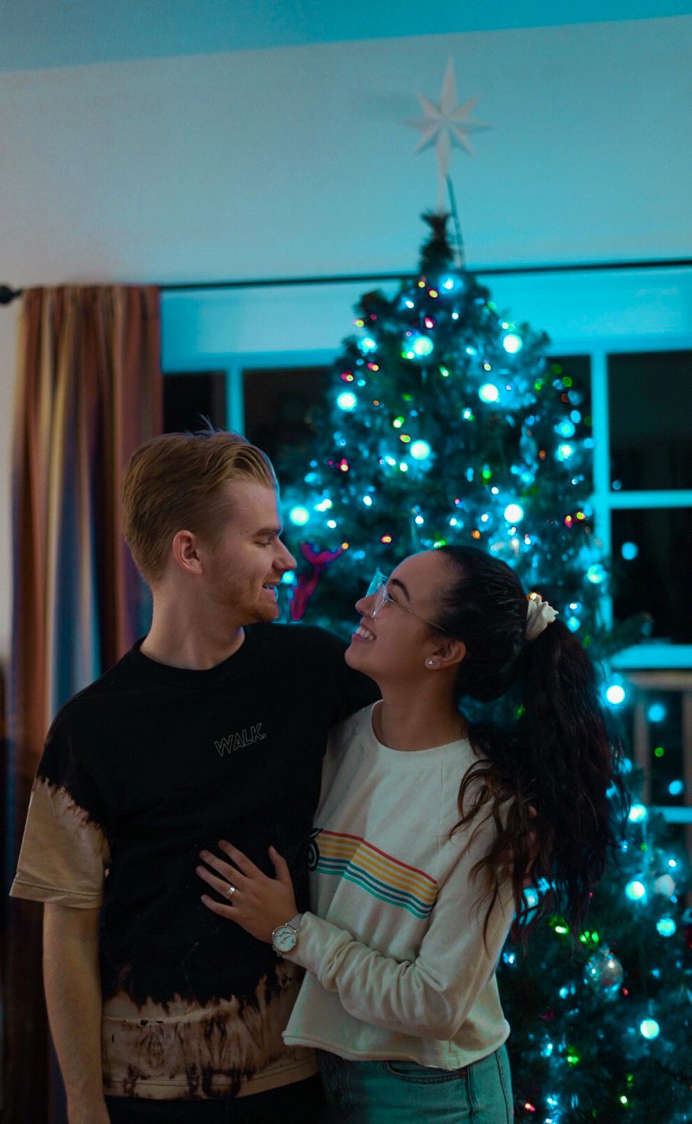 We celebrate Christmas early each year since we are with family on the actual day. Our first Christmas Day together will be once married in 2020.