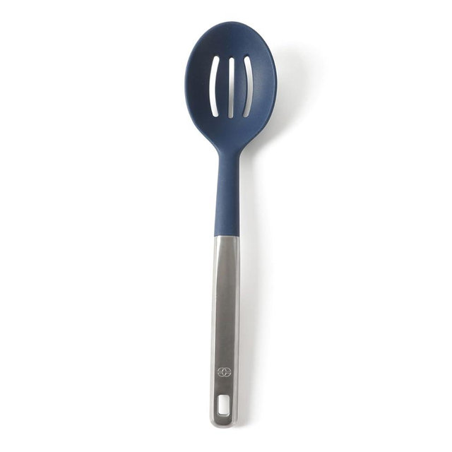 Calphalon Prime Stainless Steel Slotted Kitchen Spoon/Skimmer W/Navy Blue Silicone Head
