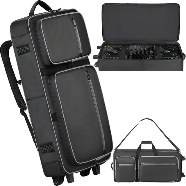 DJ Controller Case with Wheels Compatible with DDJ FLX10 / 1000 / 1000SRT / REV7 / REV5 / SC LIVE 4 / PRIME 2, Rolling DJ Soft Padded Bag Backpack with Multi-pocket for DJ Controller and Accessories