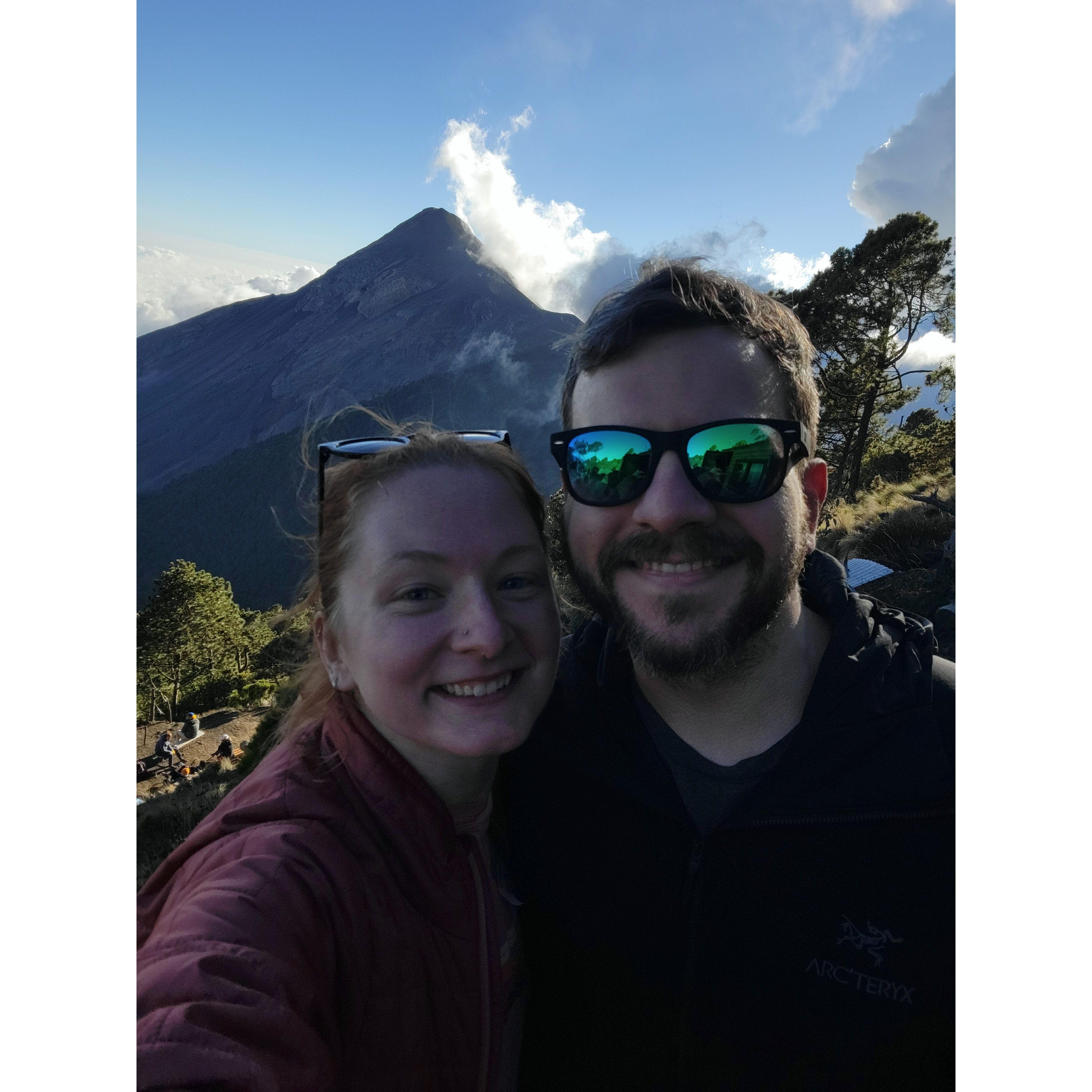 At the Acatenango basecamp looking out at Volcan Fuego (actively erupting) in Guatemala