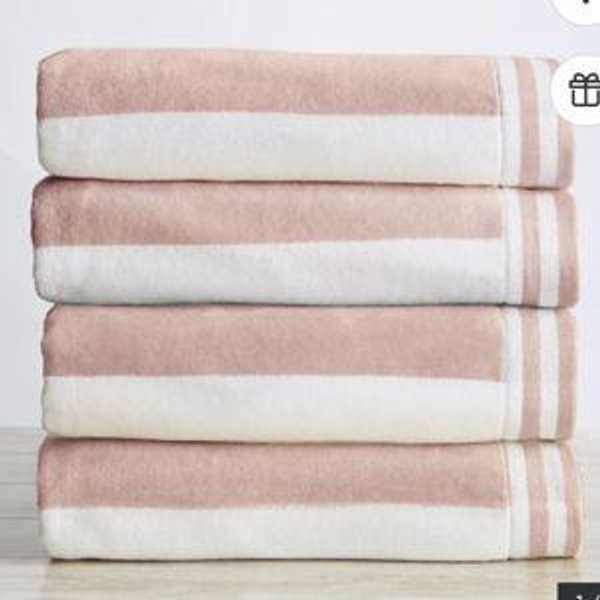 Linery & Co. 100% Cotton Velour Cabana Stripe Beach Towel