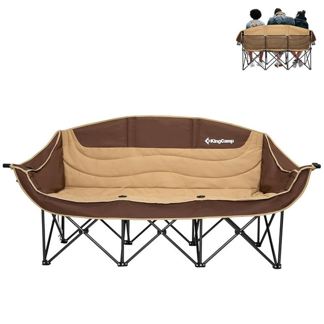 KingCamp 3 Person Camping Chair, Oversized Double Camping Chair, Outdoor Folding Loveseat Camping Chairs with Cup and Wine Glass Holder, Supports 660 lbs for Outside Picnic, Beach, Travel