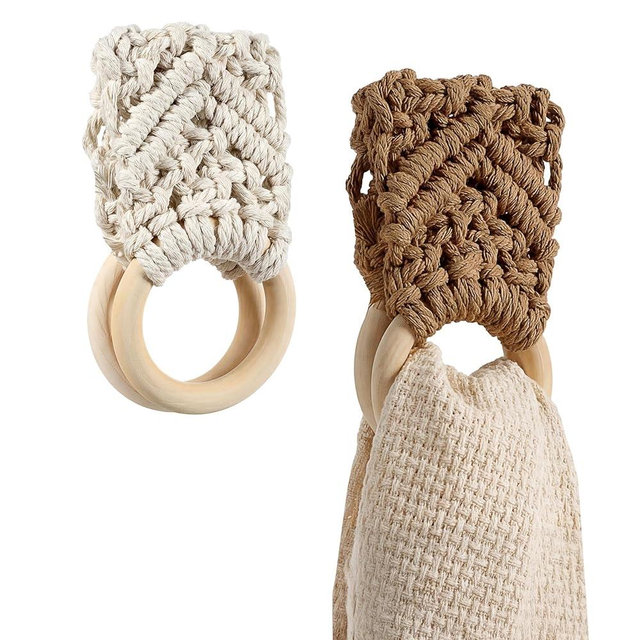 Yuomeaz 2 Pcs Kitchen Towel Holder, Handmade Crochet Dish Towel Holder for Kitchen, Boho Knit Towels Hanger with Hanging Loop for Cabinet, Bathroom Oven Stove Door House Decor Housewarming