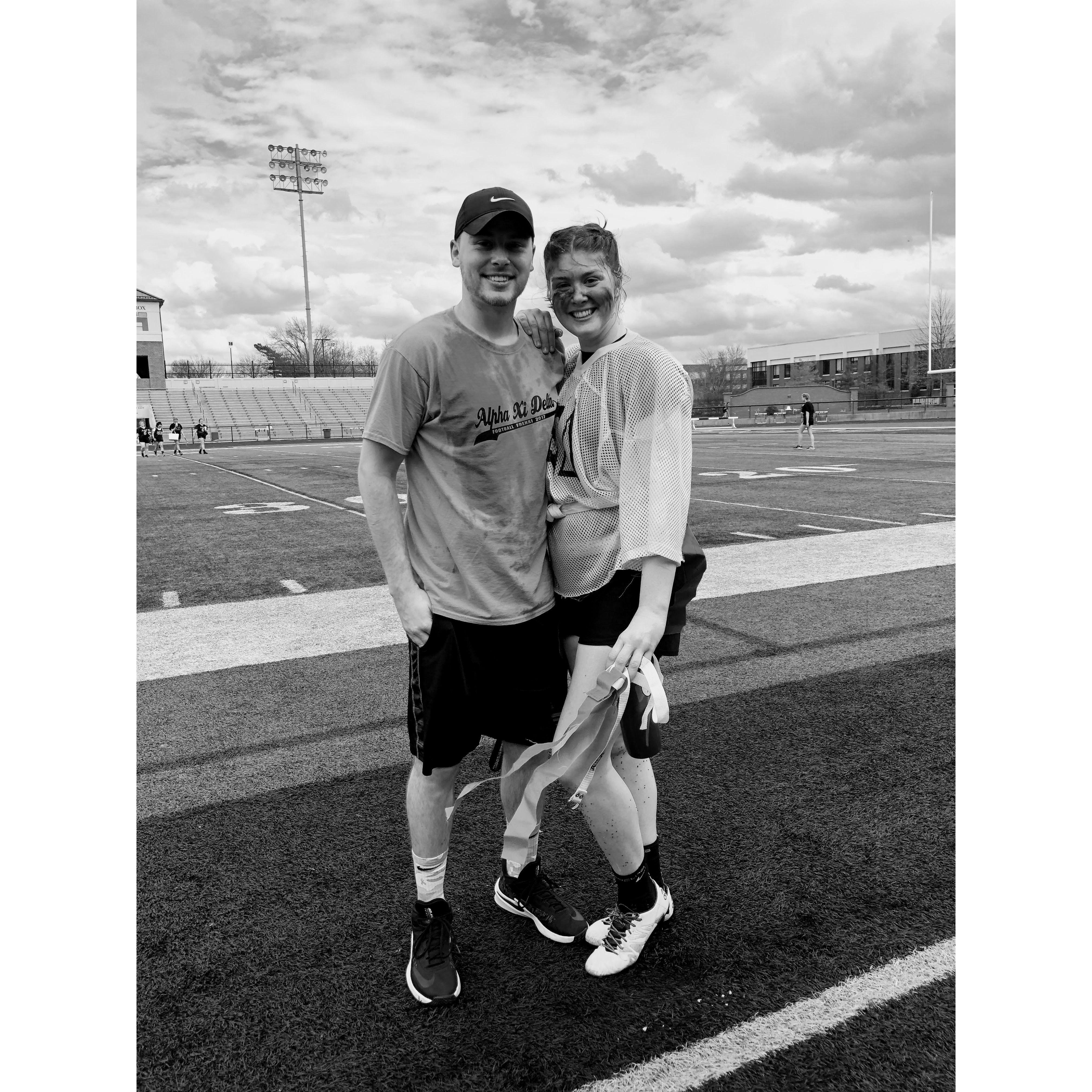 2019: Football FrenXi senior year! Fun fact: we met sophomore year when Trey was one of Jaime's flag football coaches!