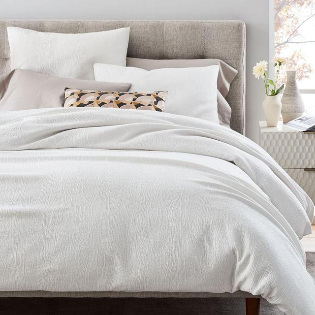 TENCEL™ Cotton Matelasse Duvet Cover, King/Cal. King, Stone White