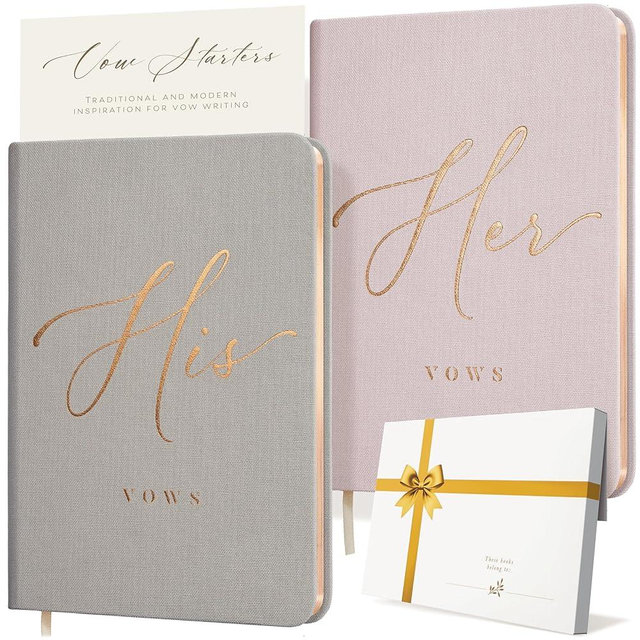 ARTESORI Vow Books His and Hers - Linen Wedding Vow Books Perfect as Bride & Groom Gifts, Wedding Registry Ideas - His & Hers Gifts Wedding Vow Book - Wedding Essentials & Accessories (Blush & Grey)