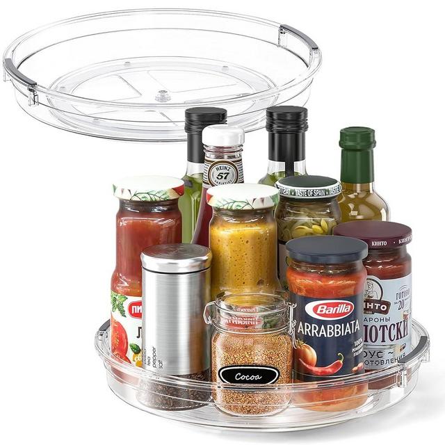 LAMU 2 Pack 10.6in Lazy Susan Organizer Turntable for Cabinet, Clear Lazy Susan for Refrigerator Rotating Organizer for Fridge, Kitchen, Pantry, Countertop, Bathroom, Medicine Cabinet Organizer