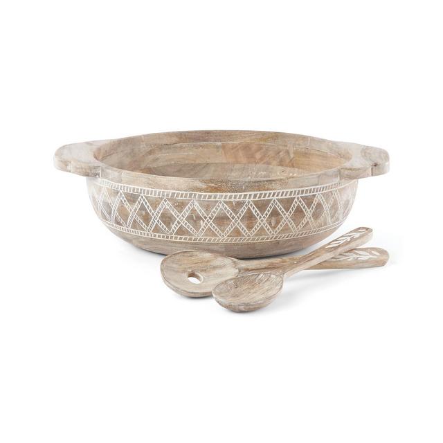 Lenox Textured Neutrals Wood Salad Bowl/2 Servers