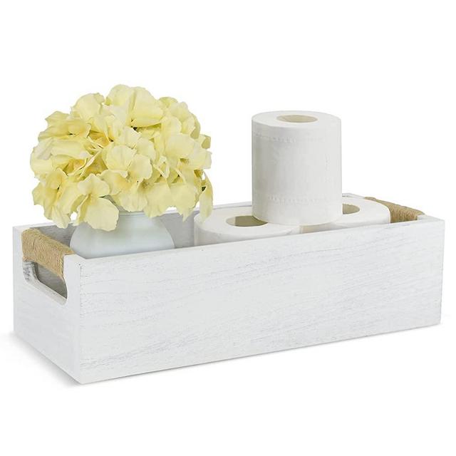 Unistyle Back of Toilet Storage Basket Wooden Toilet Tray Farmhouse Bathroom Decor Box with Mason Jar and Flower Bathroom Kitchen Table Counter Farmhouse Home Decor