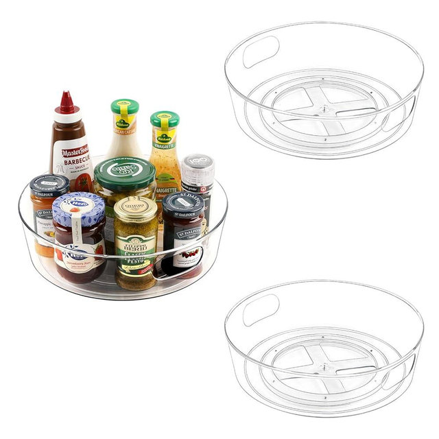 GUZON 3 Pack Lazy Susan Organizer for Cabinet, Upgraded 11.5" Clear Lazy Susan Turntable with Handles and Raised Edge, Rotating Spice Storage for Kitchen, Pantry, Refrigerator, Bathroom, Table