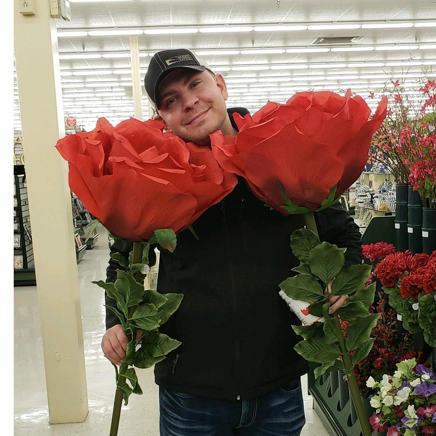 Cole having fun while wedding shopping.