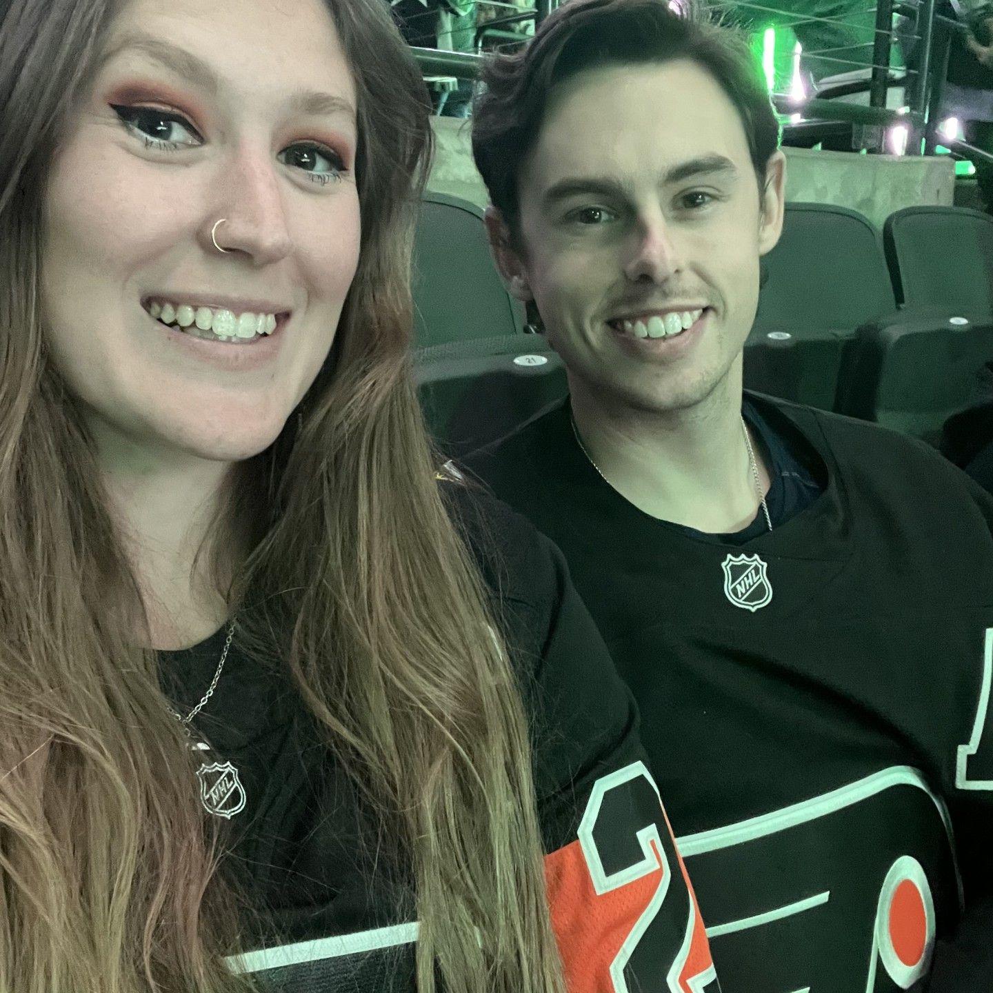 Jake’s first hockey game, teaching him the correct team to support