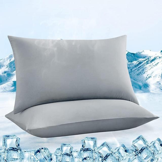 LUXEAR Cooling Pillow Cases, 2 Pack King Size Q-max > 0.5 Ultra Soft Cool Pillow Cases for Hair & Skin, Satin Breathable Cold Pillow Case for Hot Sleepers & Night Sweats-Grey