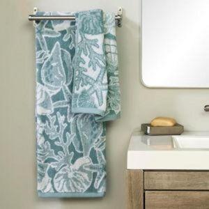 Hand Towels, South Seas Shell, 2-Pack, Teal/White