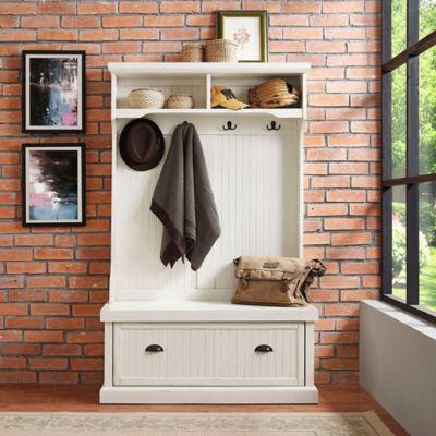 Crosley Furniture Seaside Hall Tree in Distressed White