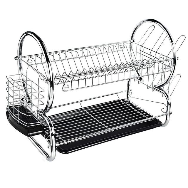 ADDMIRRE 2 Tier Easy Install Chrome Finished Modern Design Dish Drying Rack,White Draining Board