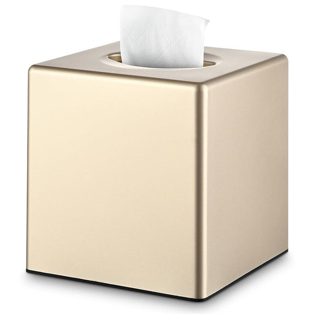 Y-in Hand Tissue Box Cover, Decorative Square Facial Storage Tissue Box Holder, Home Accessories for Bathroom Vanity Countertops, Dressers, Night Stand, Parlors and Office - Champagne Gold