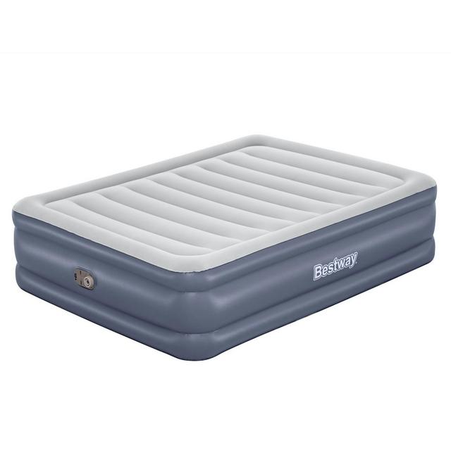 Bestway Tritech 20 Inch Thick Durable Comfortable Air Mattress with Ultra-Fresh Antimicrobial Coating & Built-in AC Pump for 4 Minute Inflation, Queen
