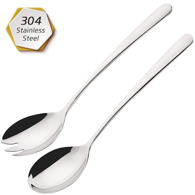 FOXAS Salad Servers, 2Piece Heavy Duty 304 Stainless Steel Salad Serving Utensils Spoon and Fork Set, 20CM Salad Cutlery Metal Fork and Spoon 7.7-inch