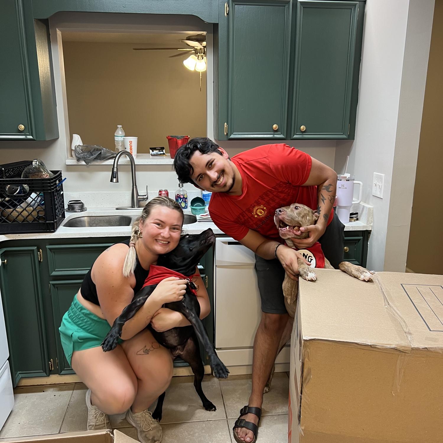 Ben and Ally (and Bear and Lyra) moving into their first house together.