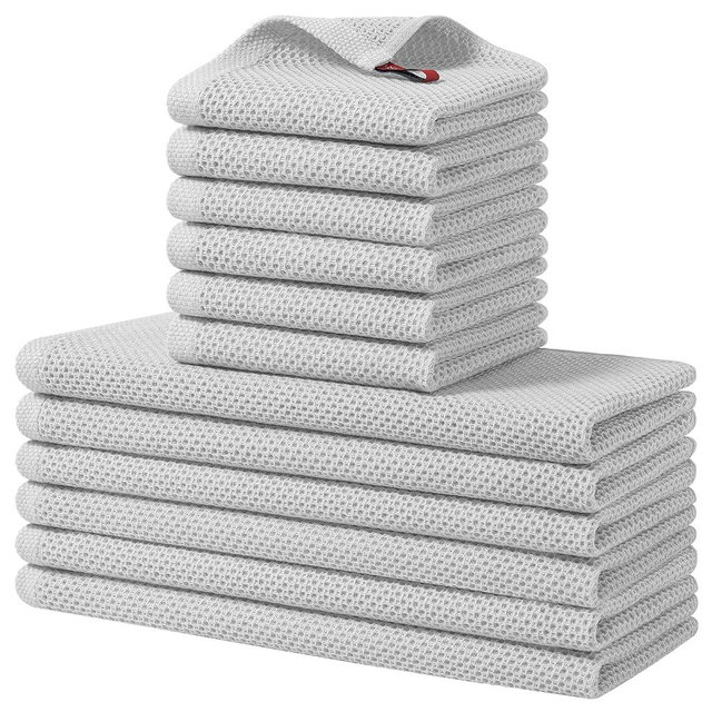 Homaxy 100% Cotton Kitchen Towels and Dishcloths Set, 12 x 12 Inches and 13 x 28 Inches, Set of 12 Bulk Kitchen Towels Set, Ultra Soft Absorbent Dish Cloths for Washing Dishes, Light Gray