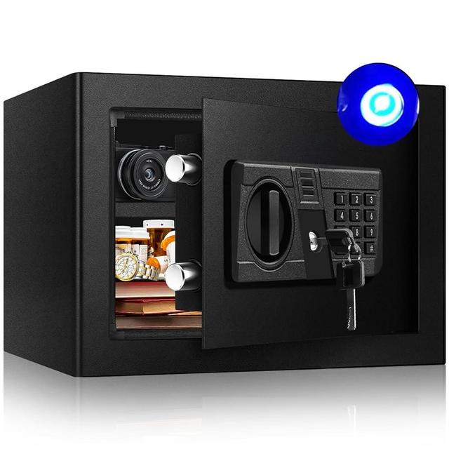 TOTOY 0.8 Cu Ft Small Personal Safe Box with Sensor Light -Electronic Keypad Security Safe Steel Construction Hidden with Key Lock, Removable Shelf, Wall Floor Anchoring for Home Office Hotel Cabinet