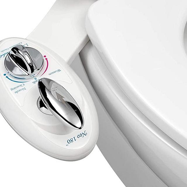 Luxe Bidet Neo 180 Non-Electric Bidet Toilet Attachment w/ Self-cleaning Dual Nozzle and Adjustable Water Pressure for Sanitary and Feminine Wash (White and White) w/ Lever control