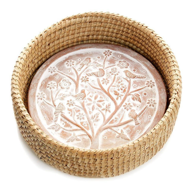 Better World Bio Bread Basket with Terracotta Warmer, Bread Basket, Bread Basket for Serving, Sized 11.5" w x 11.5" l x 3.5" h, Nature Inspired Birds of a Feather Design