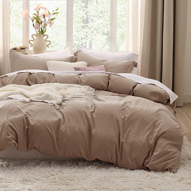 BEDSURE Khaki Duvet Cover California King Size - Soft Prewashed Cal King Duvet Cover Set, 3 Pieces, 1 Duvet Cover 104x98 Inches with Zipper Closure and 2 Pillow Shams