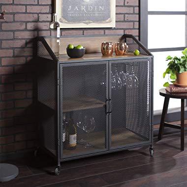 WE Furniture AZU33SOIBCRO Bar Cabinet, 33" L x 17" W x 38" H, Rustic Oak