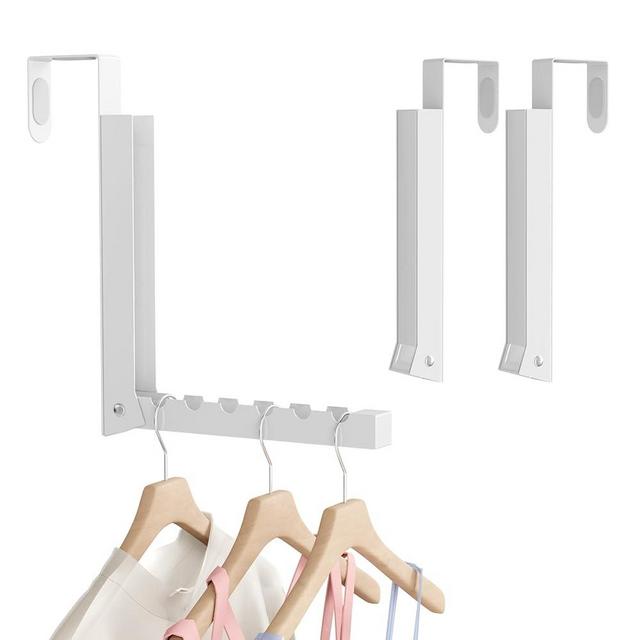 WLCSNG 2 Pack Over The Door Hanger, Folding Over The Door Rrying Rack for Laundry,Overdoor Hanger Hook Coat Rack 22 lbs Load-Bearing,Small Clothes Drying Rack Portable White