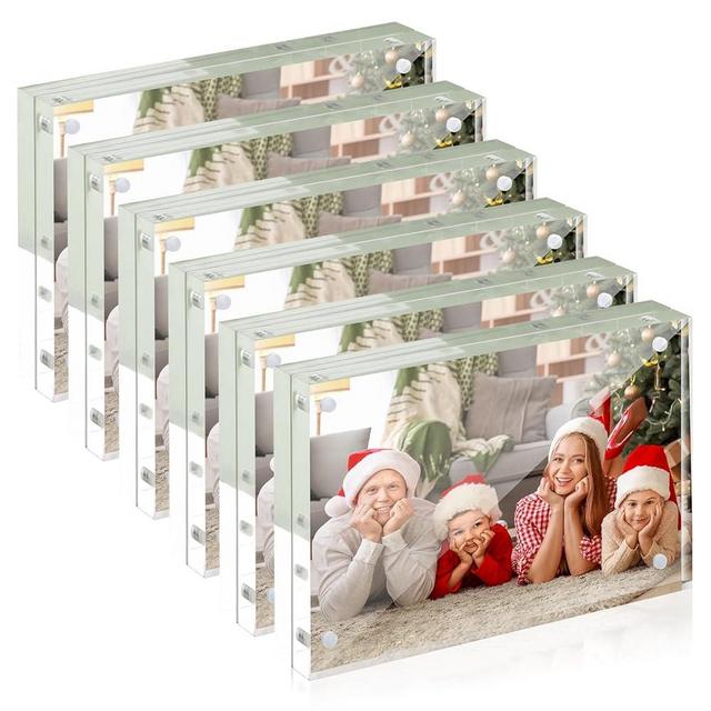 SYNTRIFIC Acrylic Frame 4x6, 4 x 6 Acrylic Picture Frame 6 PACK Clear Double Sided Magnetic Picture Frame, Free Standing Desktop Acrylic Photo Frame Display,Lucite Frame,10+10mm Thickness Magnetic