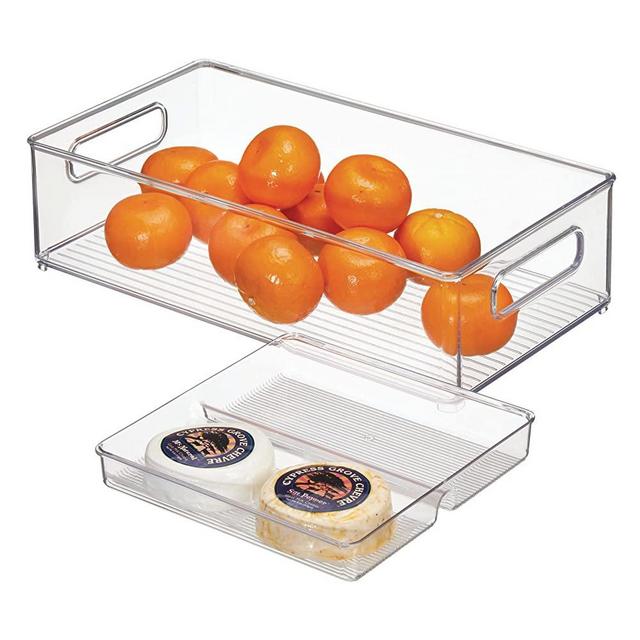 iDesign Plastic Kitchen Storage Bins with Handles, Containers for Pantry, Refrigerator, Freezer, Cabinets, 14.5" x 8" x 4.12", 2-Piece Set - Clear