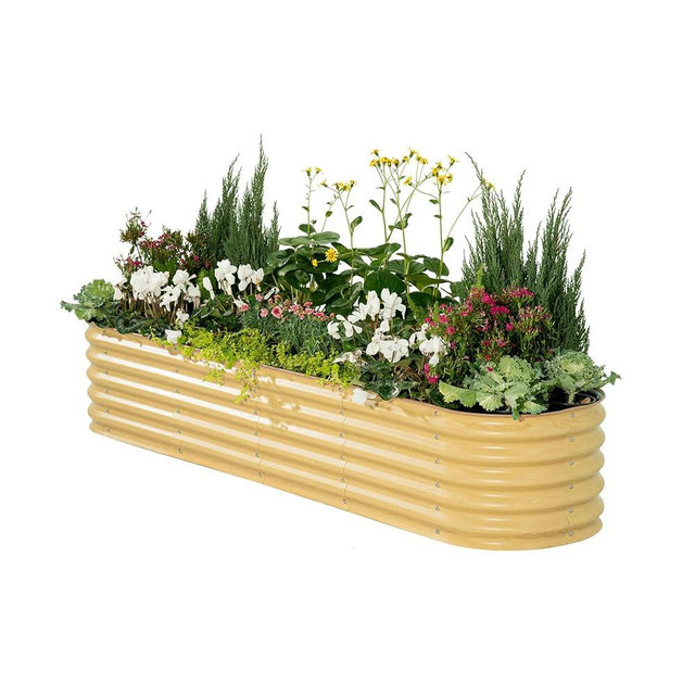 Vego garden Raised Garden Bed Kits, 17" Tall 9 in 1 8ft X 2ft Metal Raised Planter Bed for Vegetables Flowers Ground Planter Box, Sunlit Oak