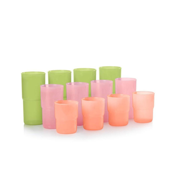 Tupperware Tabletop 12-Piece Tumbler Cup Set - In 8, 12 and 18 Fl. Oz. (4 of each) - Dishwasher Safe & BPA Free