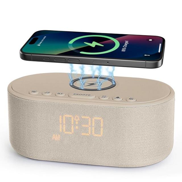 Odokee Sound Machine Alarm Clock for Bedrooms: Bluetooth 10W Stereo Sound Speaker with Wireless Charging - White Noise Machine for Sleeping with 21 Soothing Sounds - Putty