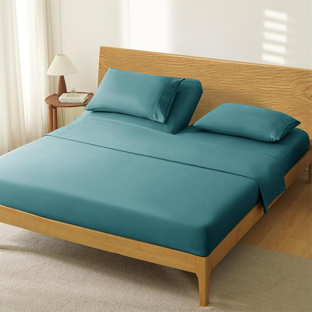 Manyshofu 4 Piece Split Head King Sheets Sets for Adjustable Bed Sheet, Flex Head Split Top King Sheets Teal Sheet Set - 1800 Thread Count Bedding Set with 14-16 Inch Deep Pockets