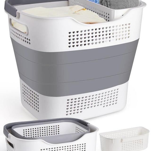 Beinilai Collapsible Laundry Basket, 35L Foldable Laundry Basket Plastic with Handles,Pop Up Storage Container/Organizer/Hamper for Laundry, Space Saving and Durable (1 Pack, Grey)