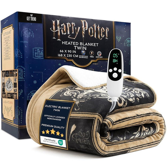Harry Potter Gifts Heated Blanket Electric, Twin Size Luxurious Fleece Weighted Blanket, Fast Heating with 9 Heat Settings & Auto Shut-Off, 65x90in (Multi Harry Potter, Twin US)