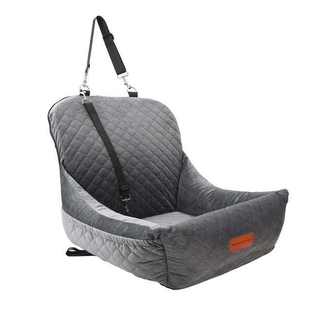 WOOAIDAGG Dog Car Seat,Fully Detachable and Washable Cover,Easy to Assemble,Comfy Cushion Fill in Memory Foam,2 Clip-On Safety Leashes and Storage Pockets (Grey)