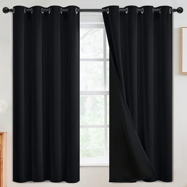 SimpleHome 100% Blackout Curtains for Bedroom,Thermal Insulated Grommet Window Drapes Room Darkening Black Curtains for Living Room with Black Back,52 x 63 Inch,2 Panels